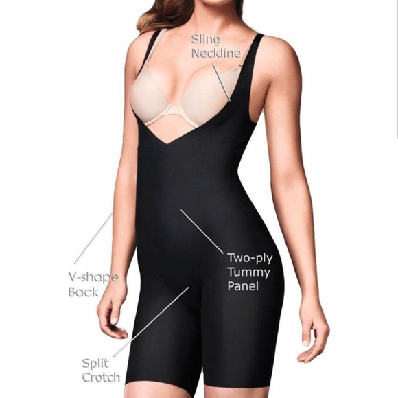 Maidenform Sleek Smoothers Open Bust Long Leg Body Shaper - Black Large NWT JJ - Picture 2 of 5